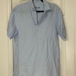 Tasso Elba Linen Light Blue Casual Button Down Shirt